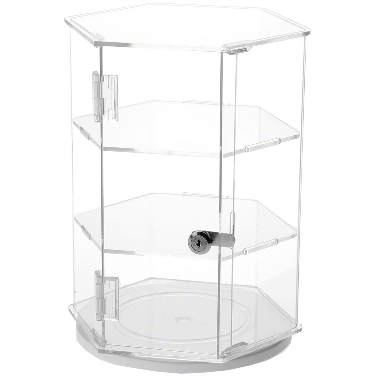 Plymor Clear Acrylic Hexagonal Locking Display Case, 2 Shelves